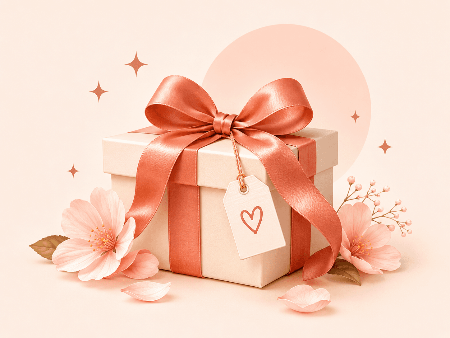 Caja de regalo con lazo y etiqueta de corazón